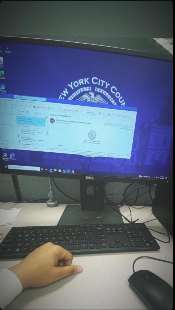 NYC DCAS desk — NYC Council and Mayor correspondence on screen
